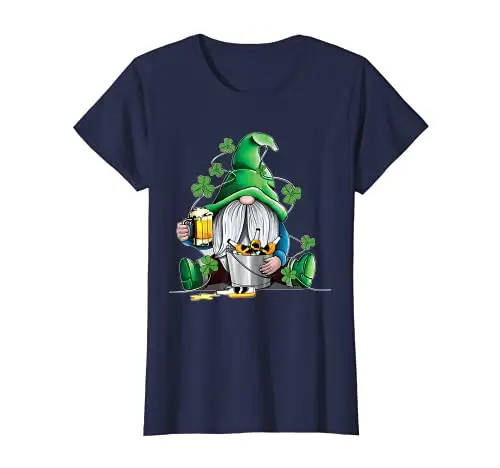 Irish Gnome Drink Beer Lucky Shamrock Gnome St Patricks Day T-Shirt Anime Clothes Cotton Four Seasons Daily Tees