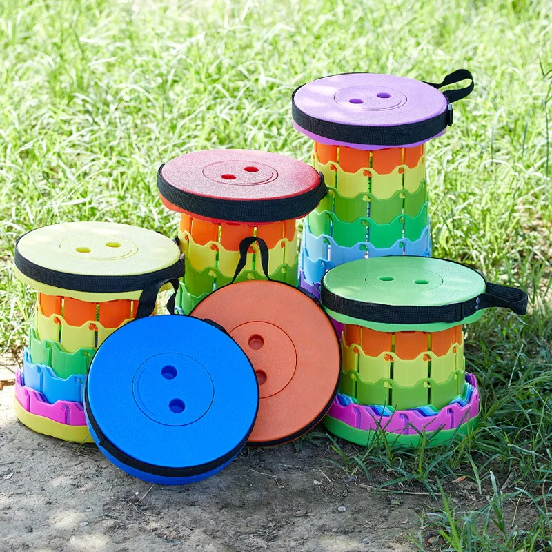 Folding stool, low stool, travel outdoor portable, adjustable, plastic, home use, space-saving, supportive