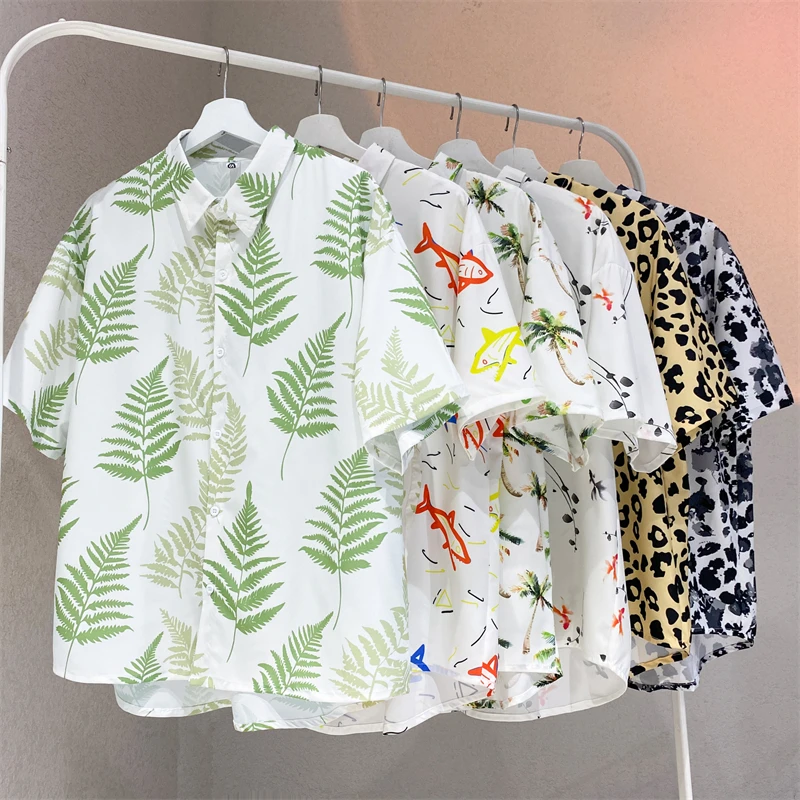 

Мужская летняя футболка из тонкого ледяного шелка с цветочным принтом в гавайском стиле, прохладная, модная, трендовая, для пляжа