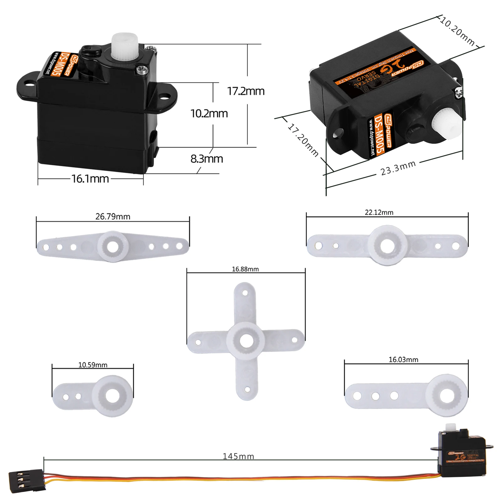 Dspower 2g micro digital coreless servo jr/jst plug para avião rc f949s carro de asa fixa helicóptero drone barco robô modelo peças