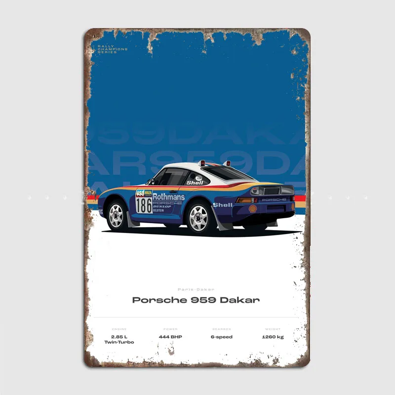 959 Dakar Rothmans Champions cars Rally Cars Metal Sign Poster Garage Car Decoration Automobile Club Tin Sign Home Room Decor