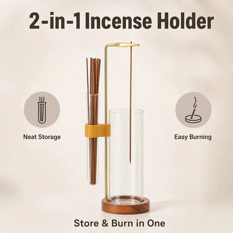 2 in 1 Glass Incense Holder Anti-Ash Incense Burner with Ash Catcher and Incense Storage for Yoga Meditation Spa Home Decor