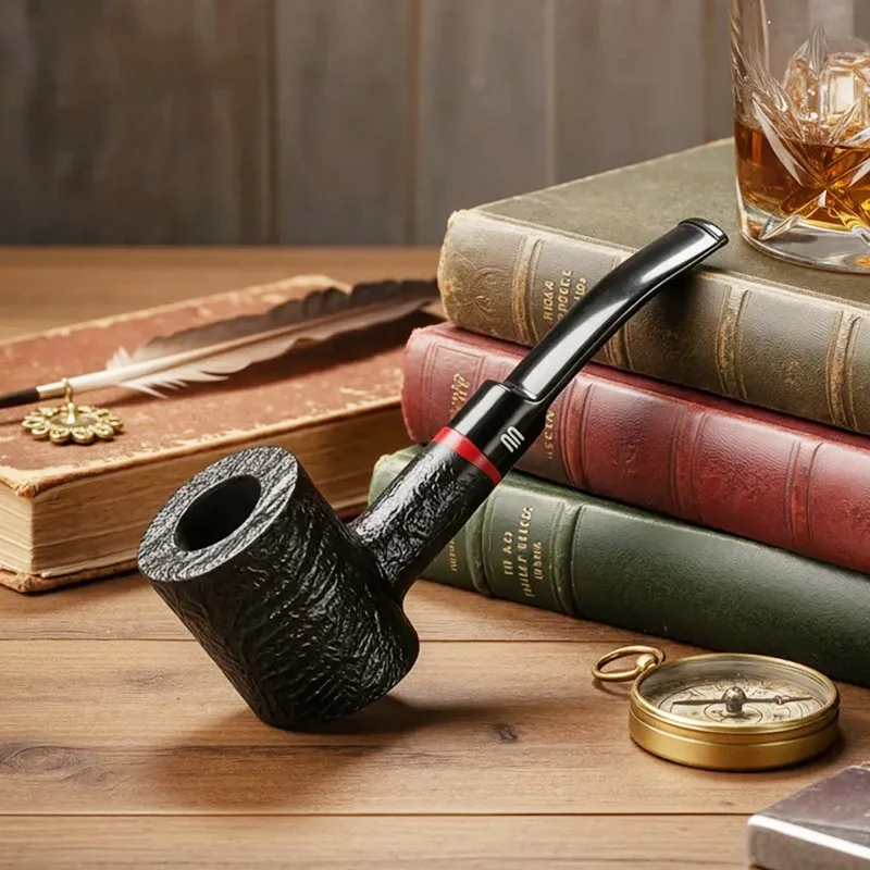 

Classic straight-handled billiard tobacco pipe handmade briar wood pipe saddle-shaped acrylic pipe mouthpiece 9mm pipe channel