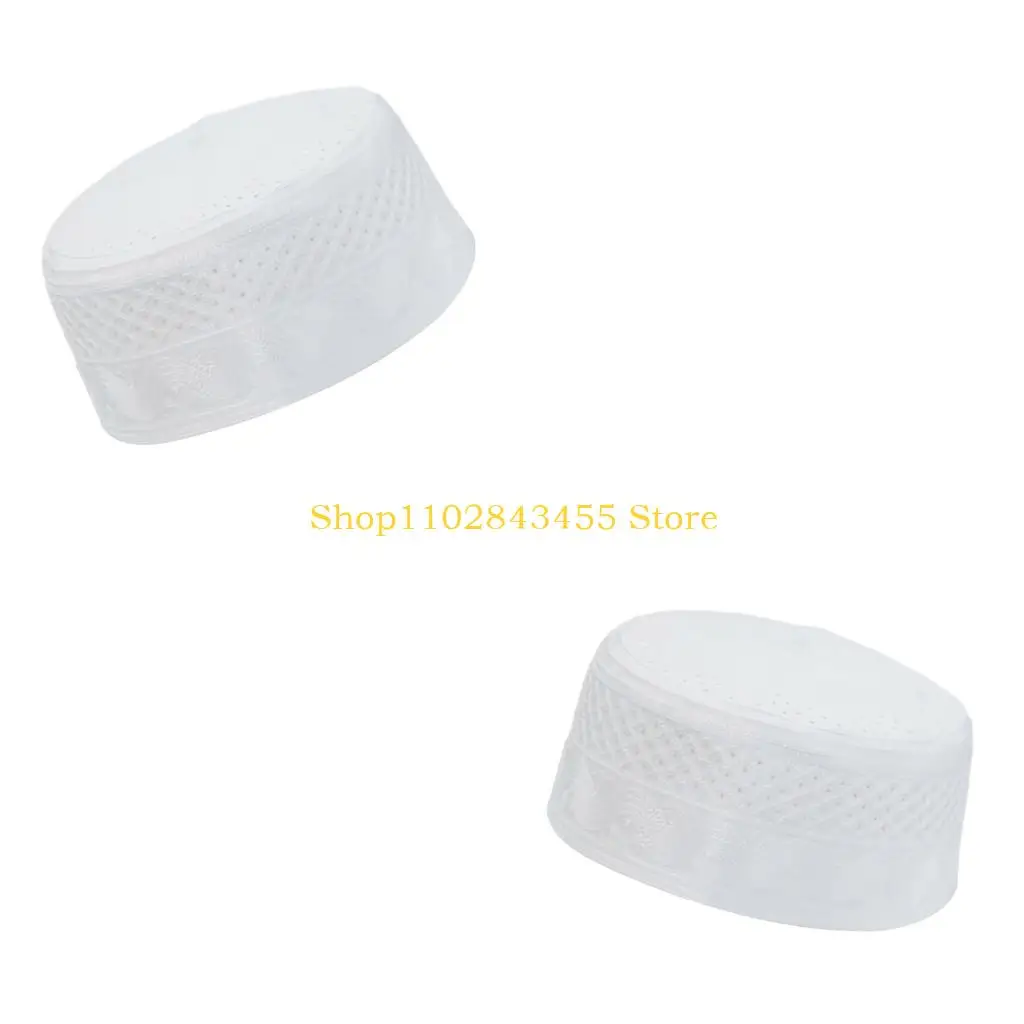 49MC Islamic Men Hat Breathable Hollows White Arab Kufi Hat Cultural Event Headpiece