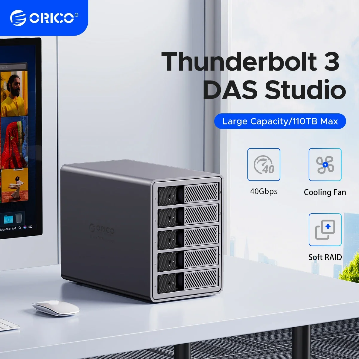

ORICO 5 Bay DAS 40 Гбит/с Daisy Chain Док-станция для жесткого диска Type-C 3,5-дюймовый корпус для жесткого диска Мягкий RAID-совместимый с охлаждающим вентилятором Thunderbolt 3