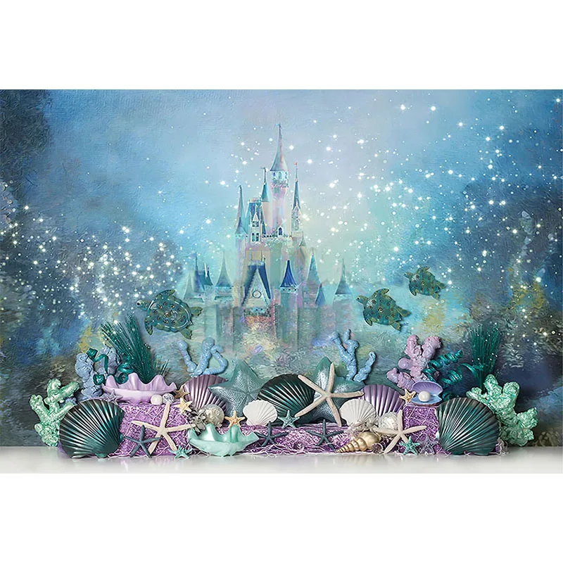 Avezano Mermaid ฉากหลังภายใต้ Sea ปราสาทใต้น้ำสาววันเกิดภาพเค้ก Smash ตกแต่งถ่ายภาพ Props พื้นหลัง