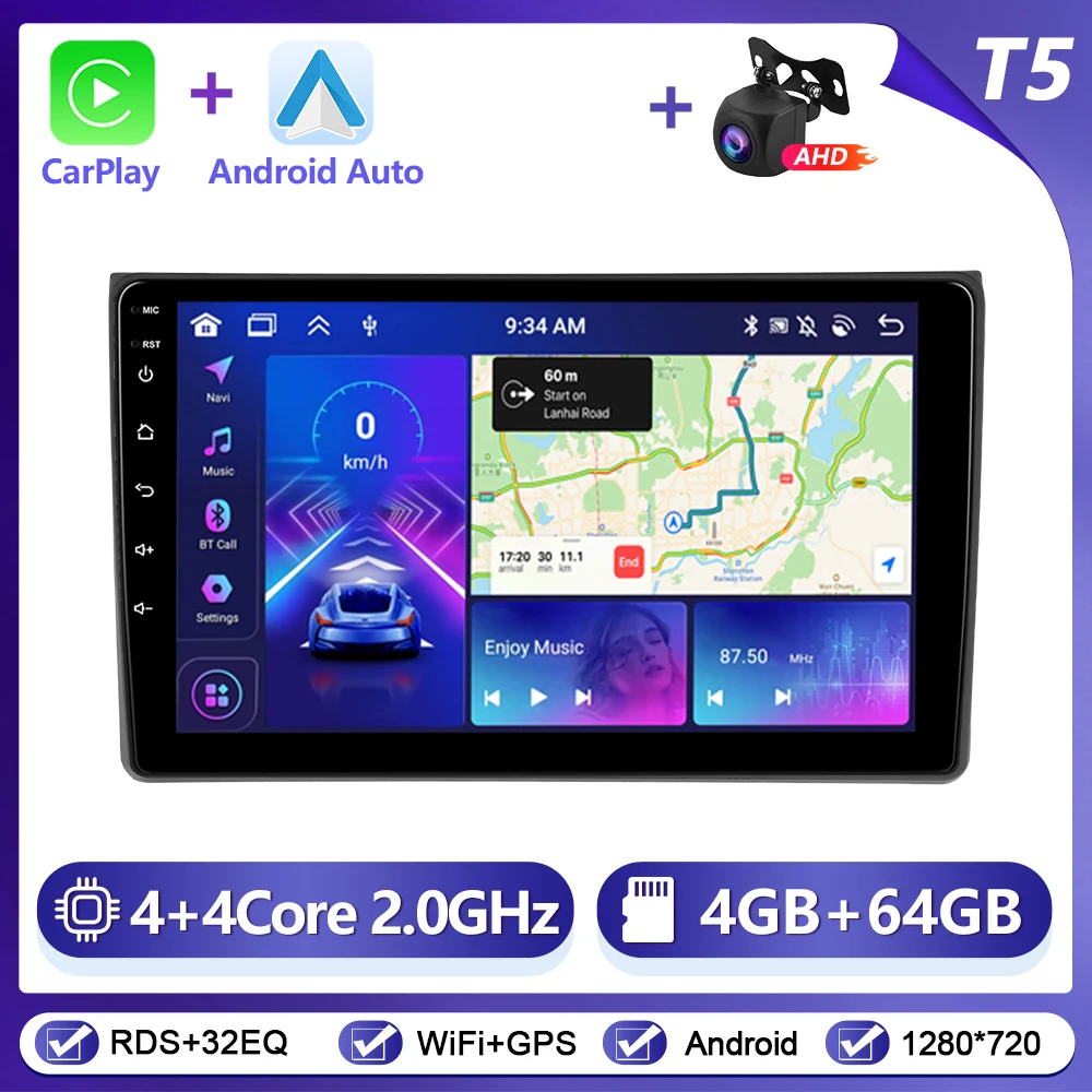 Podofo CarPlay Android Auto Radio voor Audi A4 2004-2008 Auto Intelligent Systeem 2Din GPS Stereo Head Unit Multimedia Speler