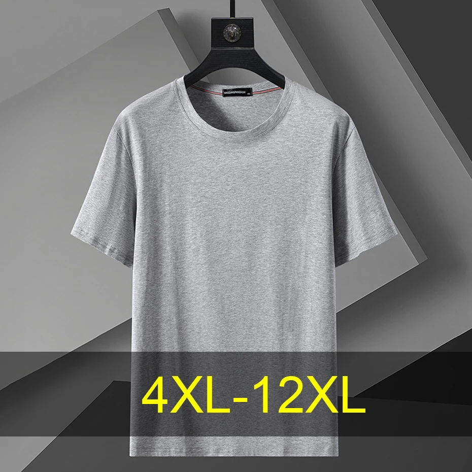 

10XL 12 XL Plus Size T Shirt Men Summer Short Sleeve T-shirt Solid Color Tops Tees Male Big Size 12XL Cotton Tshirt Black White