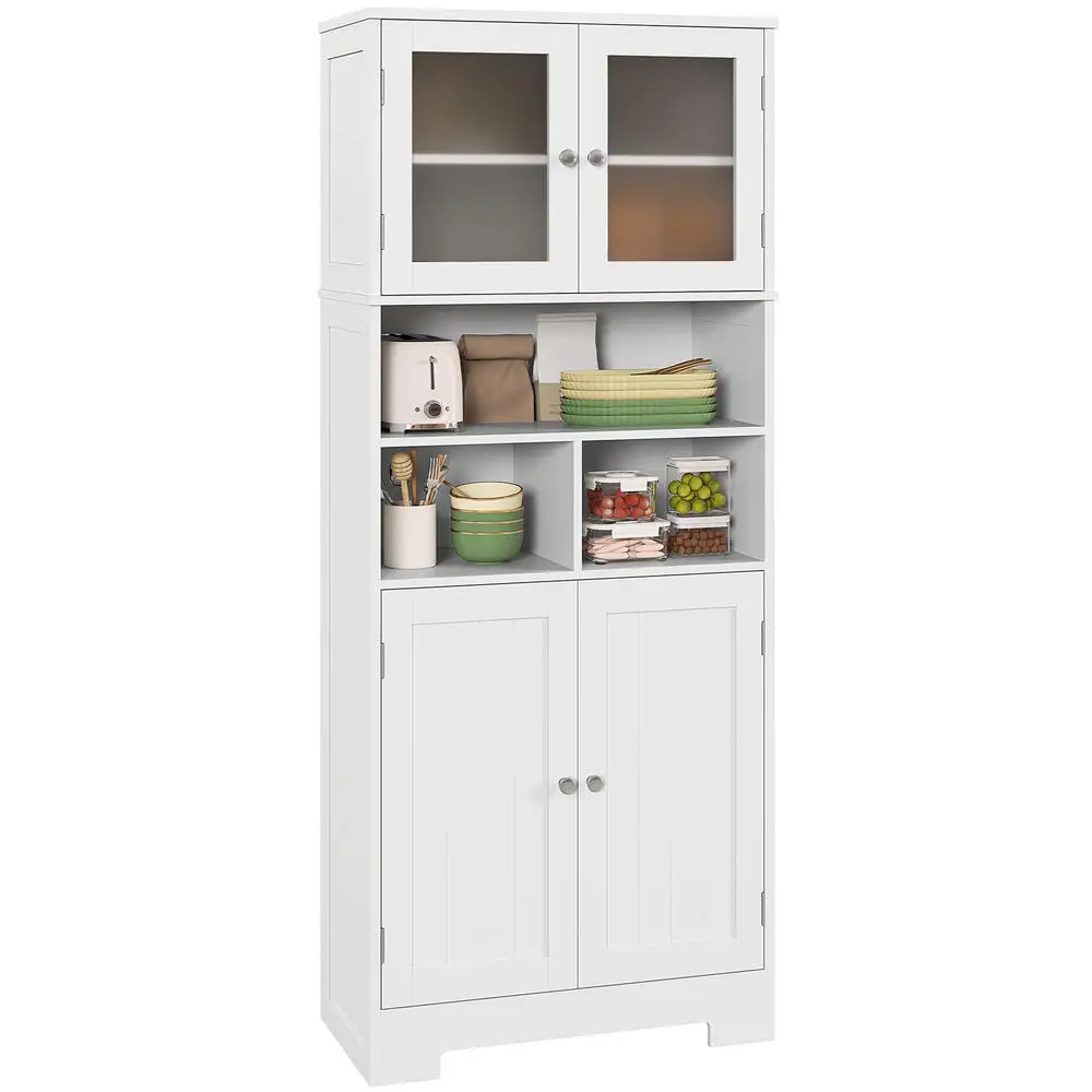 Buffet Haut Cuisine Armoire de Cuisine Portes Niches Étagères Réglables Portes en Verre X X Cm Blanc