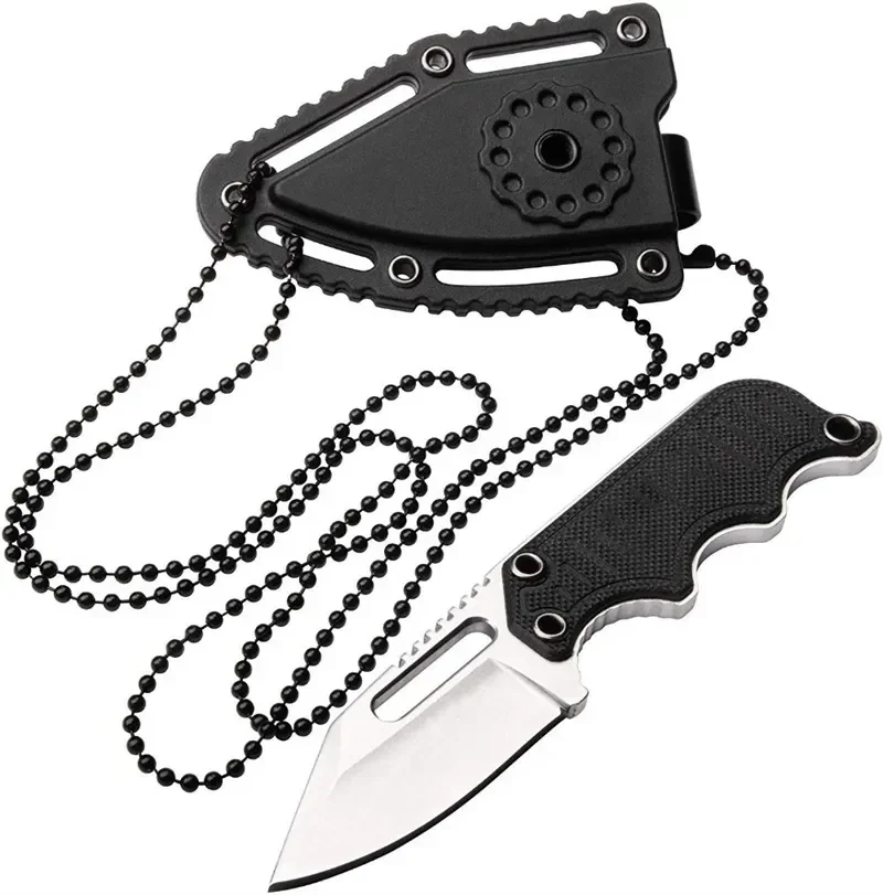 2024  Full Tang Pocket EDC Small Fixed Knives Mini Neck Knife Satin Plain Blade G10 Handle with ABS Sheath Outdoor Survival Tool