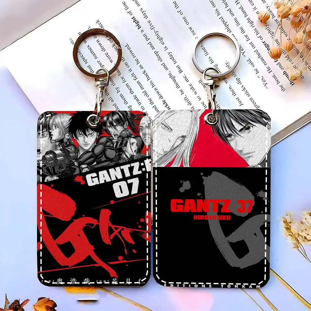 1pc G-GANTZs Classic Anime Hot Card Case Keychain Access Card Bag Key Tag Ring Leather Card Holder Key Ring Access
