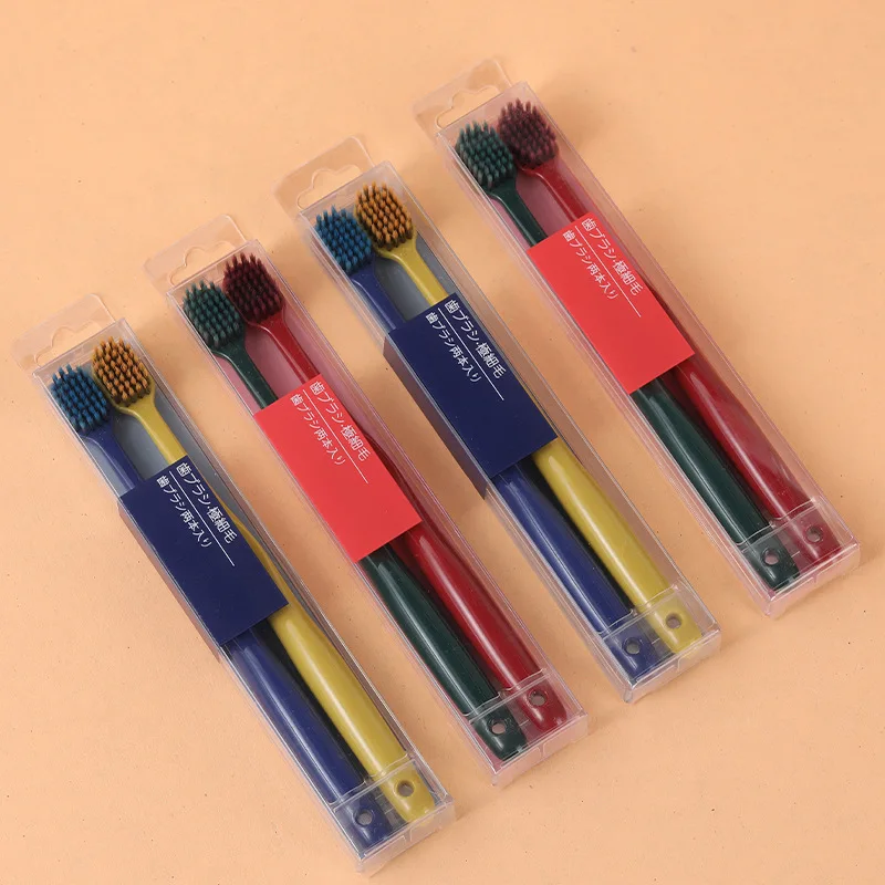 Wide-Head Toothbrush, Korean-Style Macaron Couple’s Matching Japanese-Style Toothbrush Set (2 Pcs), Extra-Soft Fine Bristles