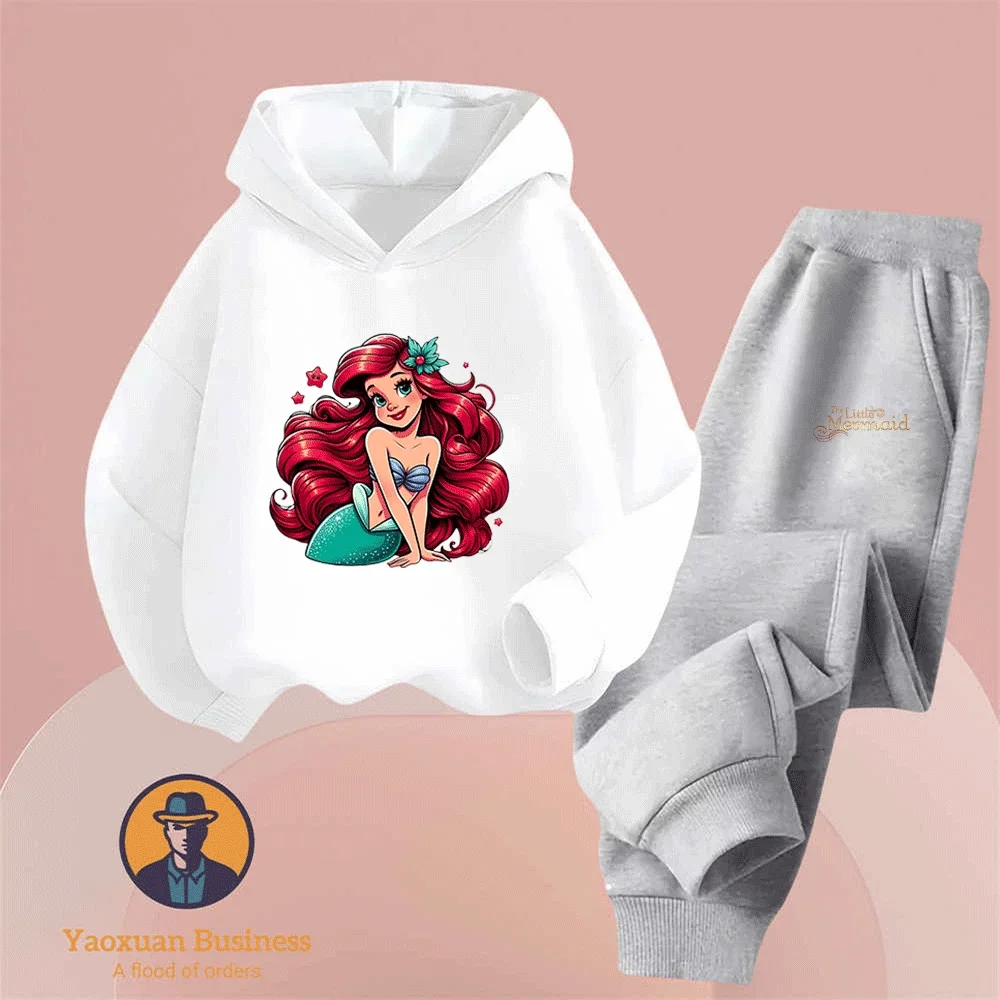 

Popular Mermaid Boys Girls 2-Piece Hoodie Set Cute Cartoon Print Windproof Warm Autumn Winter Stylish