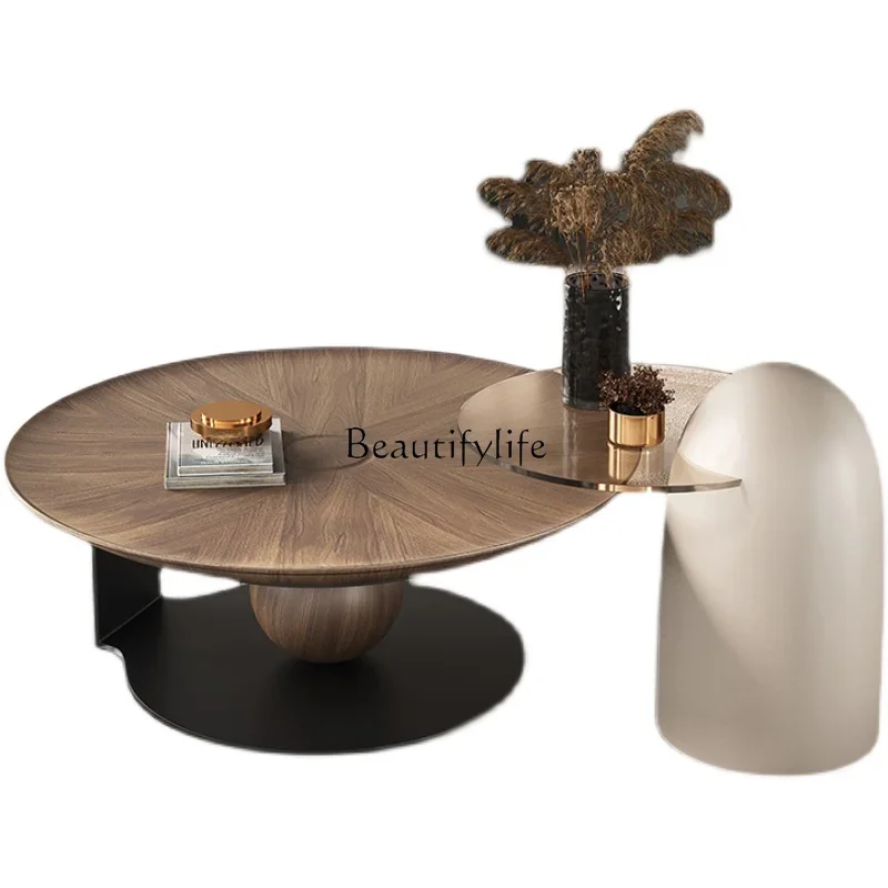 

FG17Modern simple coffee table small apartment Italian minimalist round walnut coffee table designer wabi sandy wind