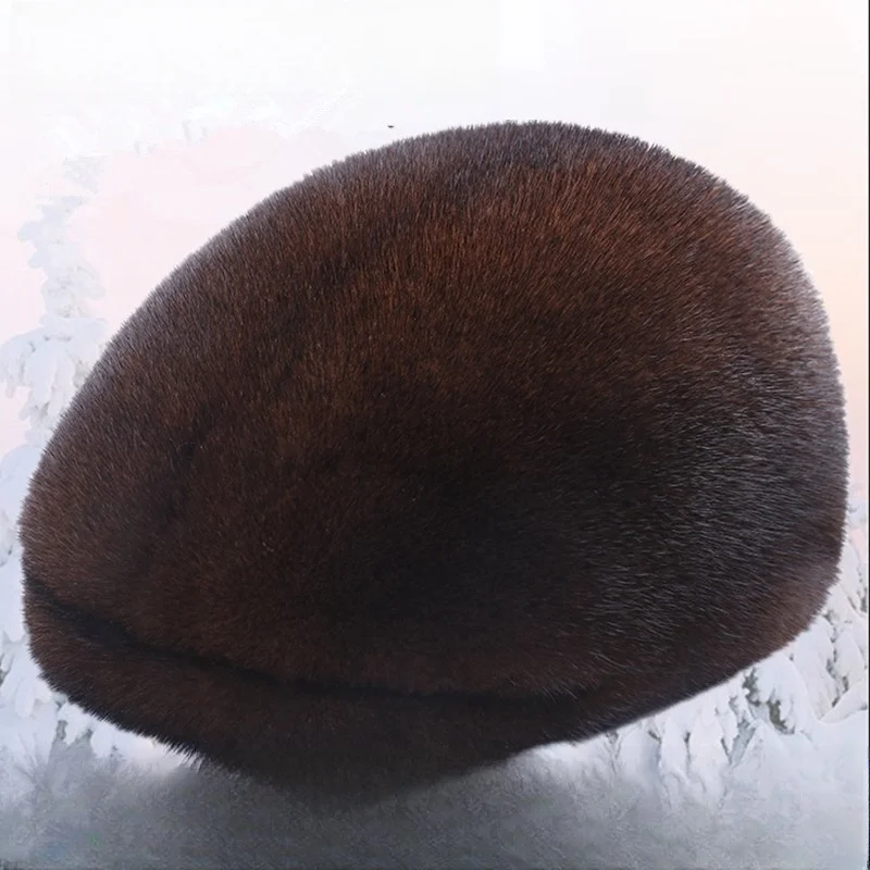 

Men's real fur medium old leather front hat outdoor peaked cotton