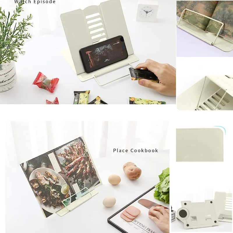 [Portable Metal Desk Book Stand] Adjustable Metal Desk Book Stand with Page Clips - Portable & Sturdy for Cookbooks, Textbooks