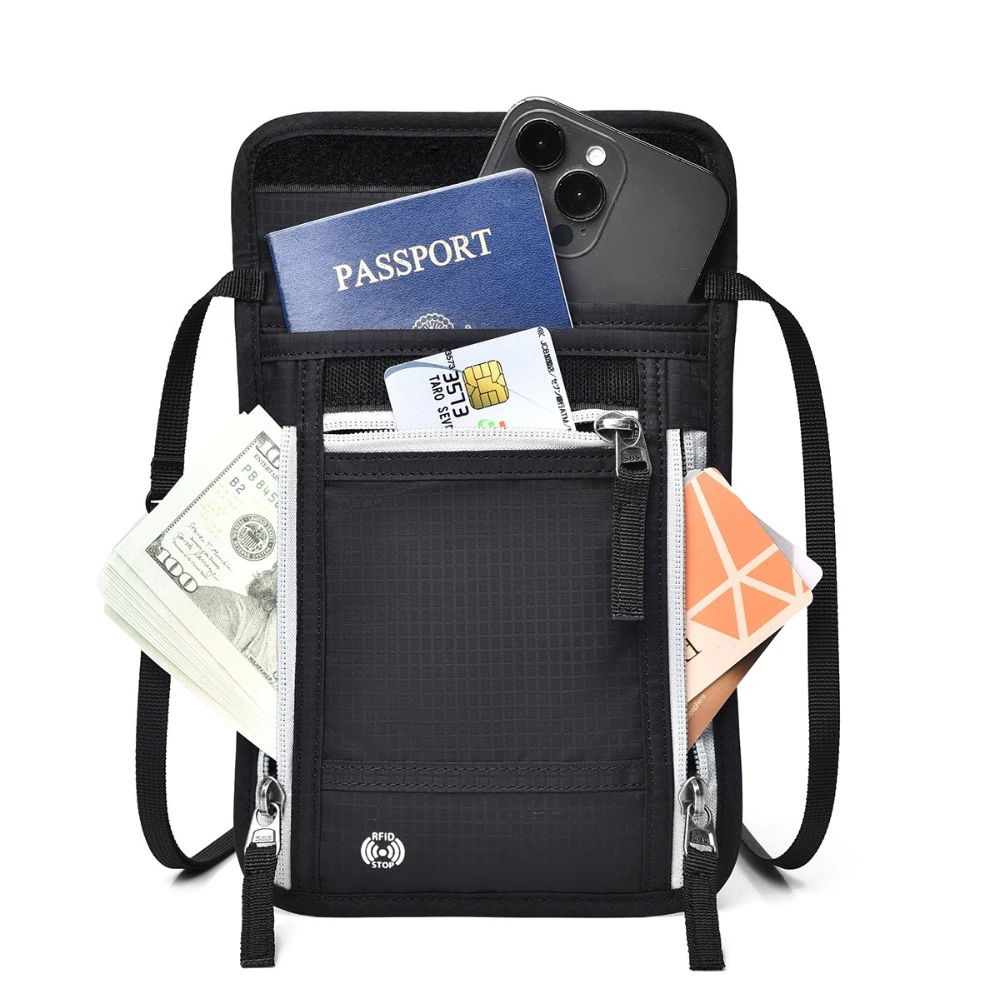 Travel Wallet Men Card Holder Crossbody Shoulder Organizer Bag with RFID Blocking Neck Pouch Passport Holder Organizer Case