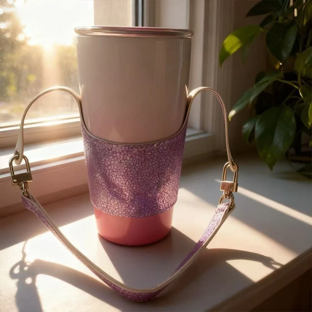 Portable Design Leather Cup Cover Insulating Function Carrying Strap Cup Holder PU Universal Fit Water Bottle Sleeve Travel Use