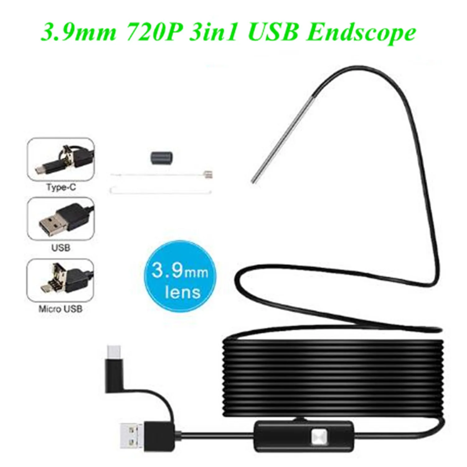3.9MM 720P 3IN1 USB OTG Endoscope CMOS Borescope Inspection Otoscope Camera Digital Microscope