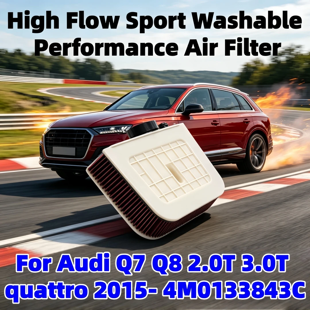 Filtre à air sport haute performance lavable pour Audi Q7 4MB/G/Q Q8 4MN/T 2.0 3.0T Quattro 2015- 4M0133843C C38011 F026400719