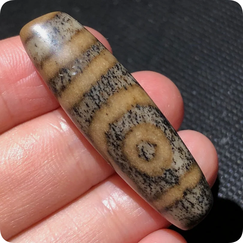 Royal Power Tibetan Old Agate 2Eye Totem dZi Bead Amulet 12*42mmP14