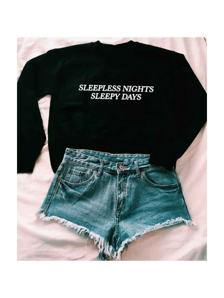 Moda damska Slogan swetry bez nosków SLEEPLESS DAYS bluzy Grunge Tumblr estetyczna bluza przyczynowe topy Streetwear