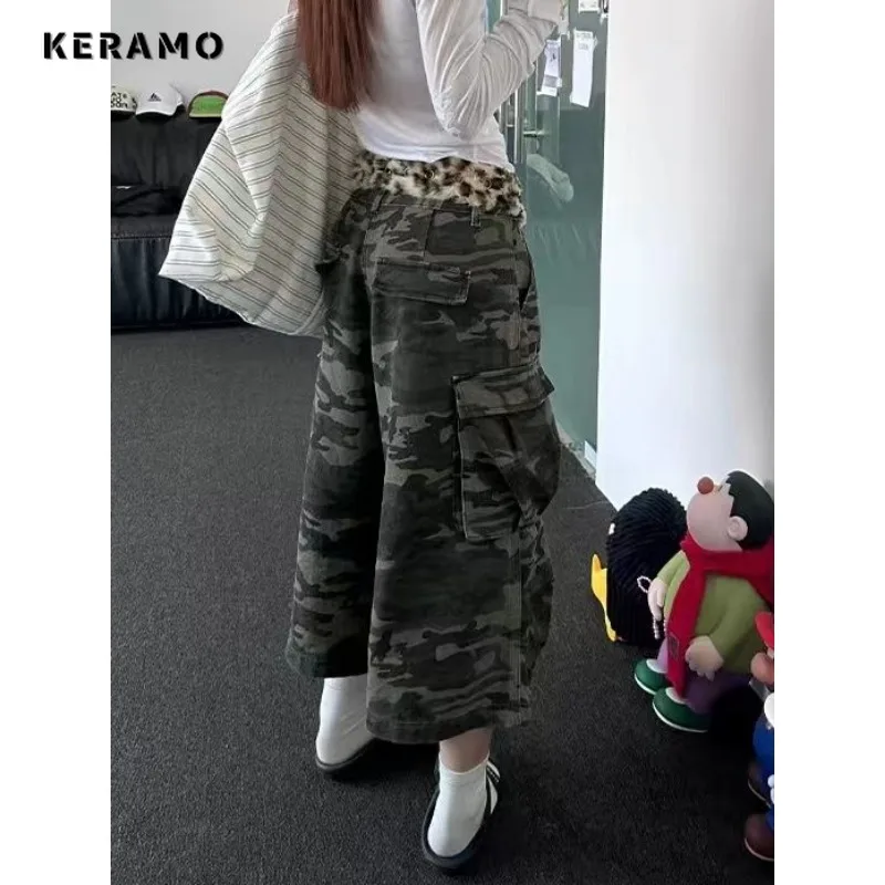 American Retro High Waist Camouflage Jeans Women Pockets Hip-hop Shorts 2024 Summer Casual Y2K Grunge Street Washed Denim Shorts