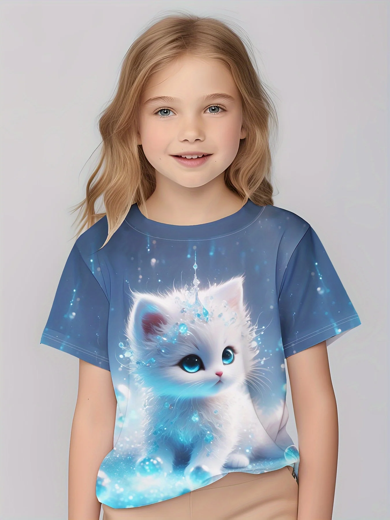 Ropa de manga corta para niña, camiseta Kawaii con estampado de animales, Top de verano