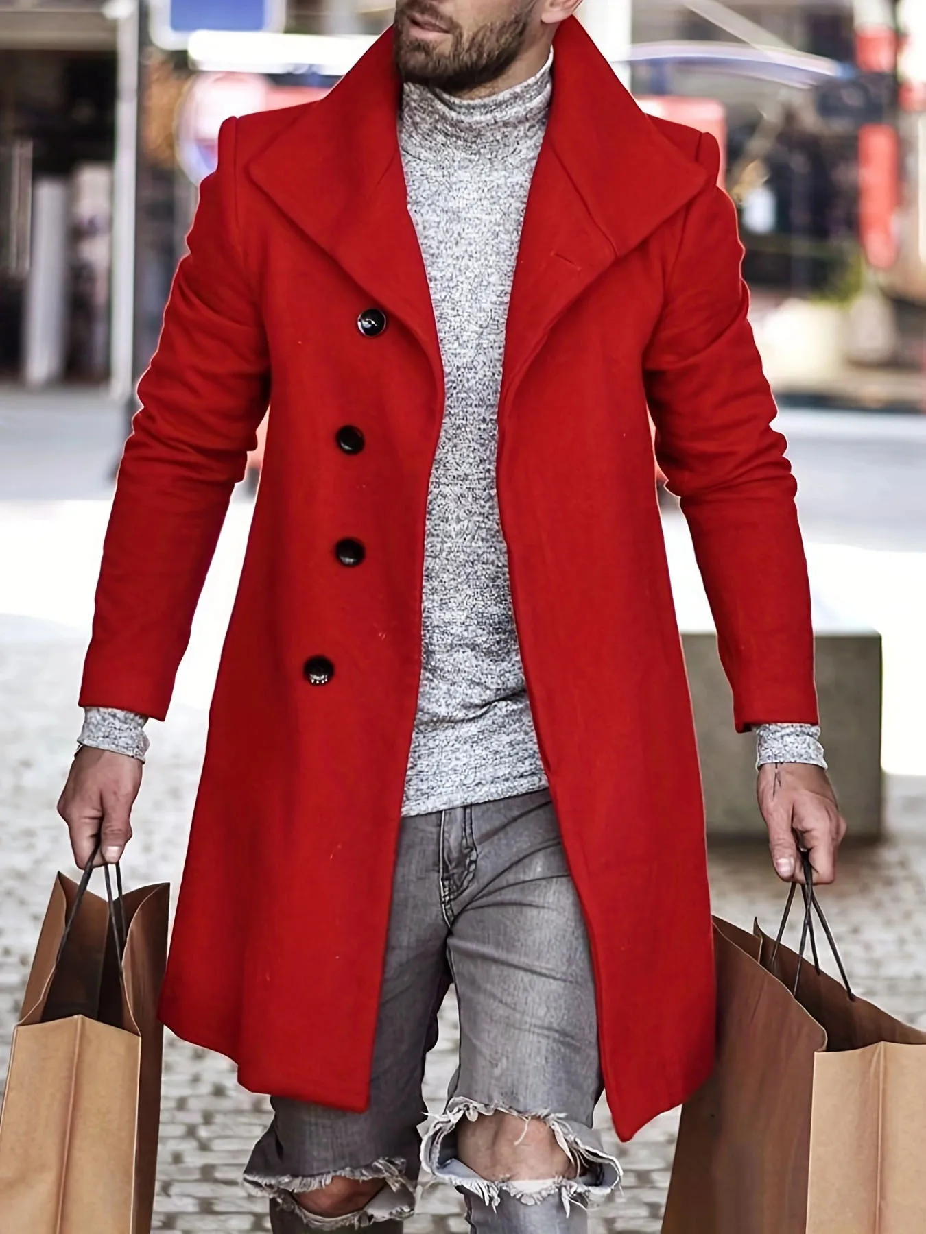 

Men's Long Wool Coat - Thickened Minimalist Trench with Stand Collar Urban Streetwear