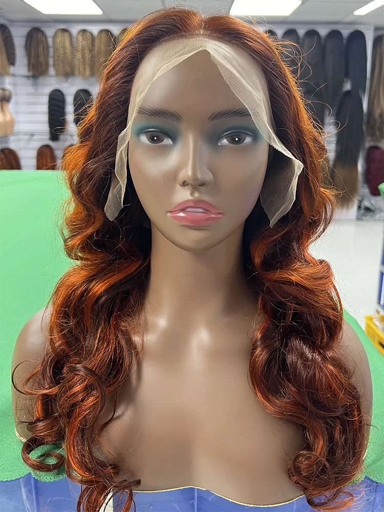 Body Wave Brown Ginger Orange Color 4/350 Frontal  Human Hair Wigs  Transparent Lace 13x6BrazilianLace Front Wig For Black Women