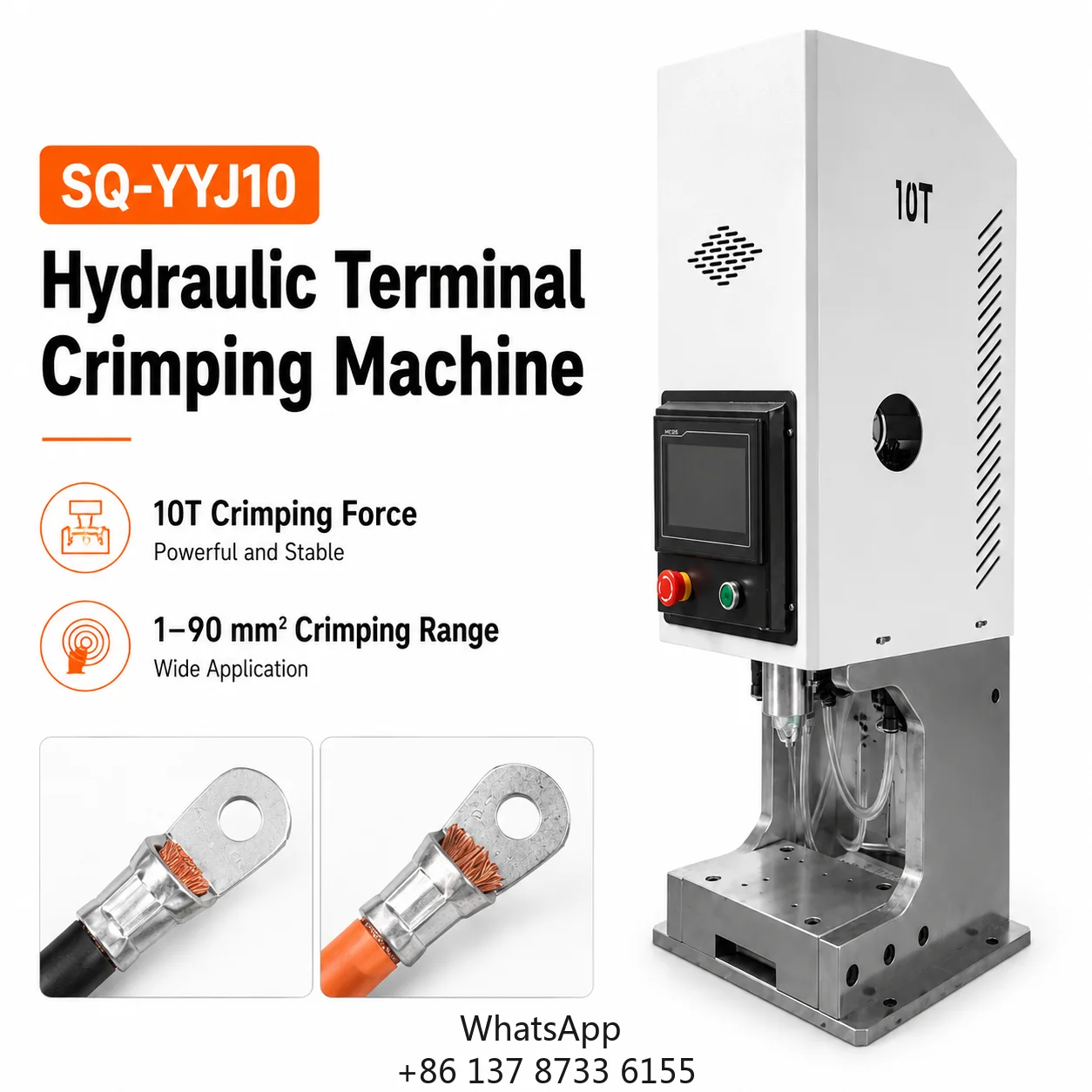 SQ-YYJ10 10T Hydraulic Terminal Crimping Machine 1-90 Sq Mm Color Touch Screen OTP Die For Cable Lug Heavy Duty Crimping