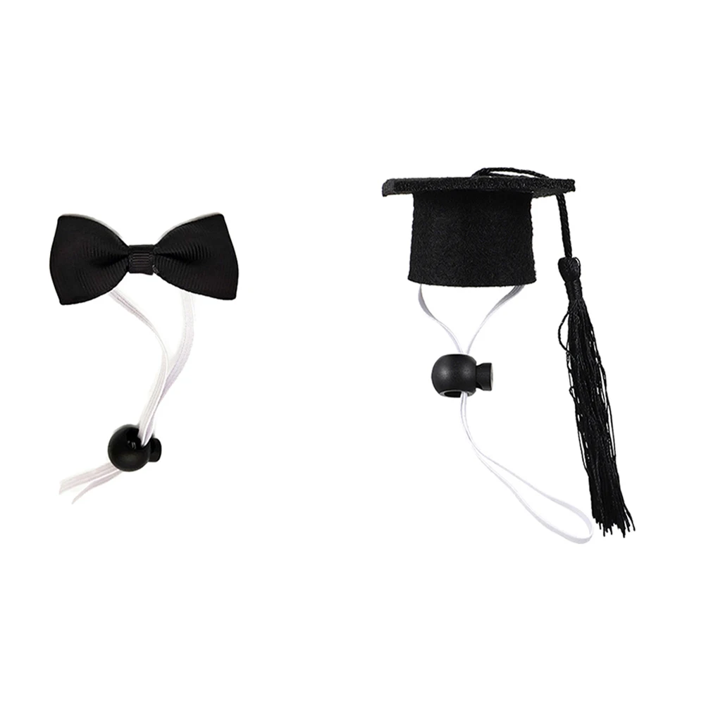 

2pcs Pet Bachelor's Hat Set Adjustable Bow Tie for Small Animals Hamsters Guinea Pigs Dog Accessories Mini Beret Black Tassel 3