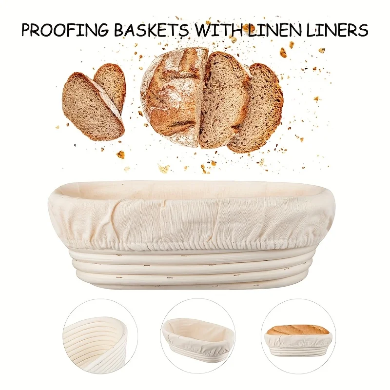 2pcs Oval Bread Proofing Basket,Handmade Banneton Bread Proofing Basket, Brotform With Proofing Cloth Liner For Sourdough Bread