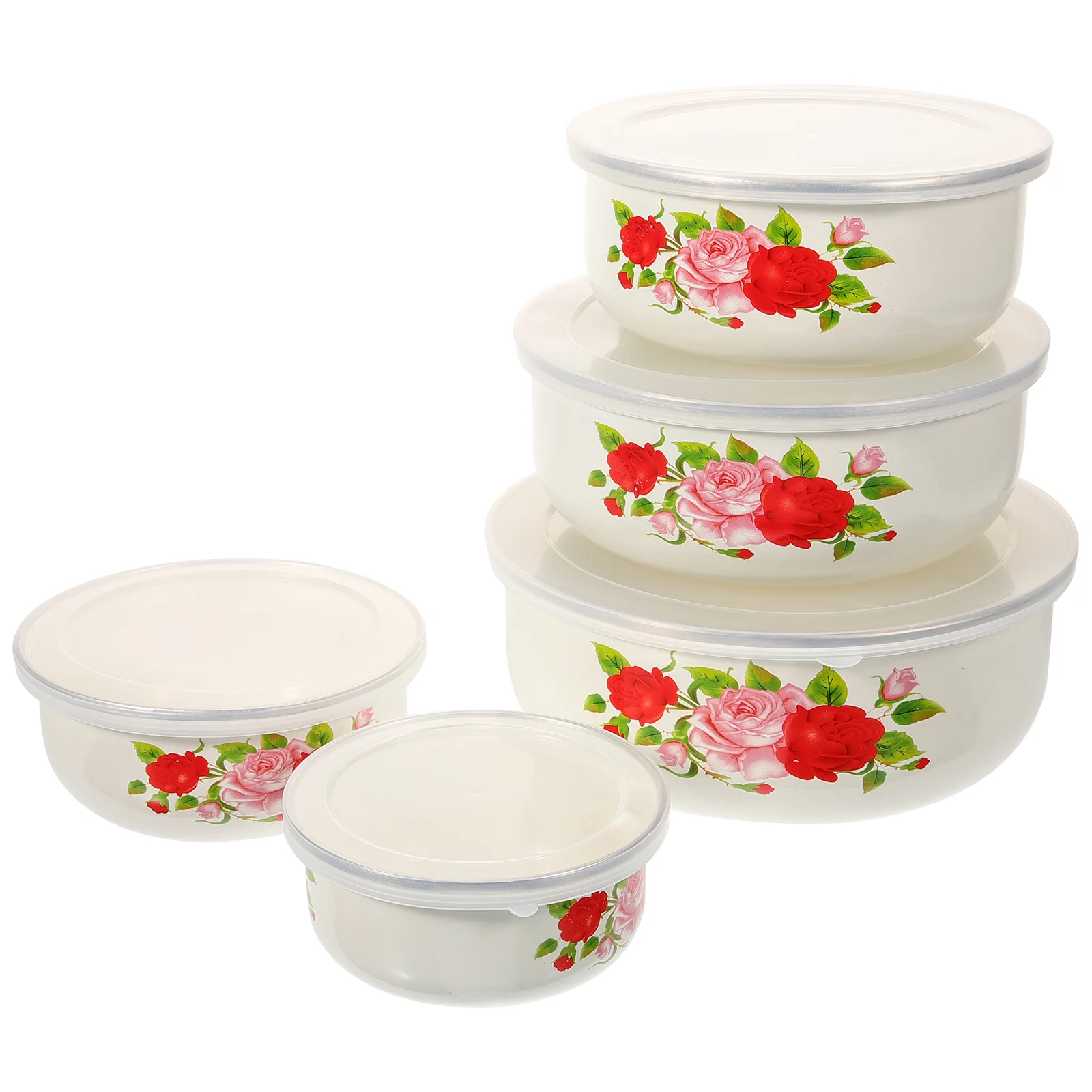 

5 Pcs Enamel Covered Bowl Soup Food Containers with Lids Instant Noodle Ramen Bowls Fruit Tray