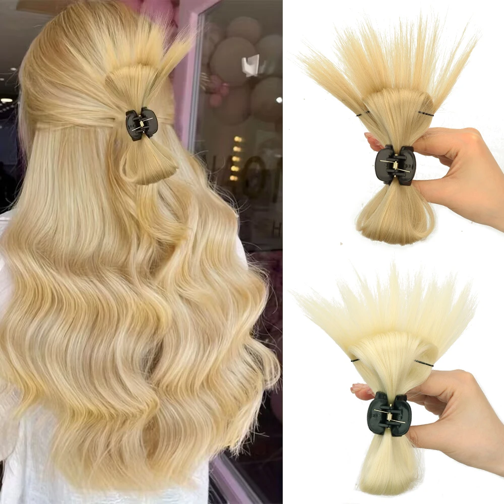 

Synthetic Fake Hair Extension Straight Bun with Claw Updo Chicken Feather Shuttlecock Head Hairpiece For Girl Women Chignons