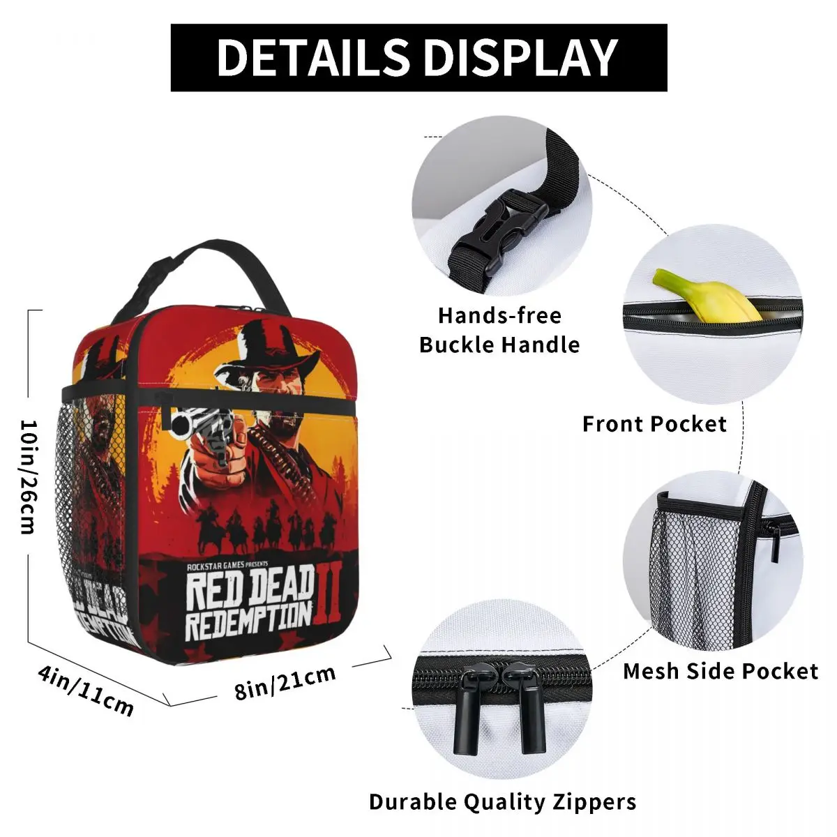 Redemptions Rockstar Games Insulated Lunch Bag Cooler Bag Lunch Container Cowboy Leakproof Tote Lunch Box Men Women Travel