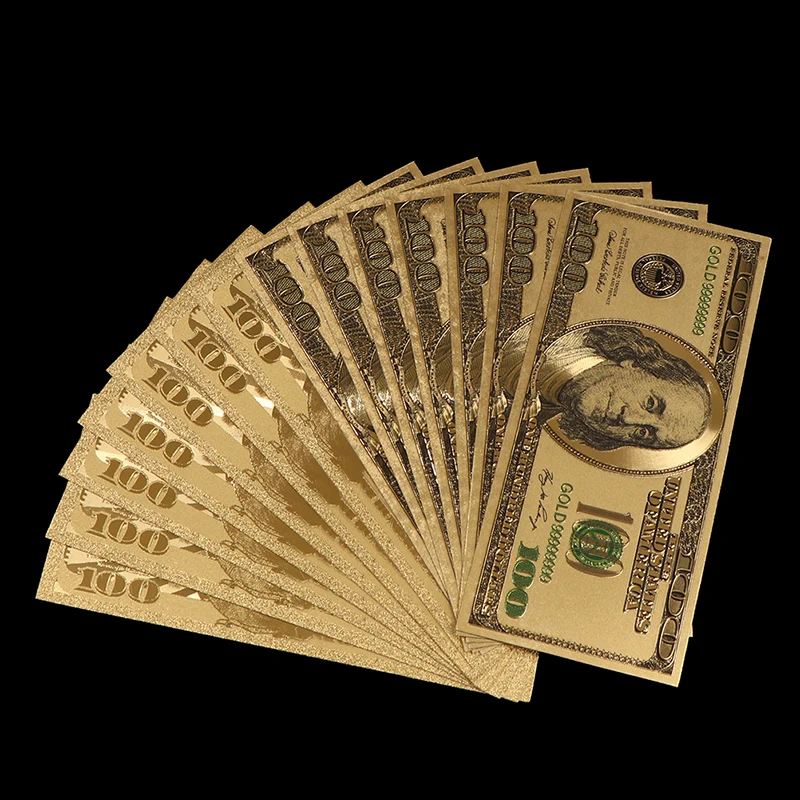 1 قطعة فاتورة الذهب الأوراق النقدية الذهبية الملونة عملة تذكارية الذهب احباط عملة 100 دولار