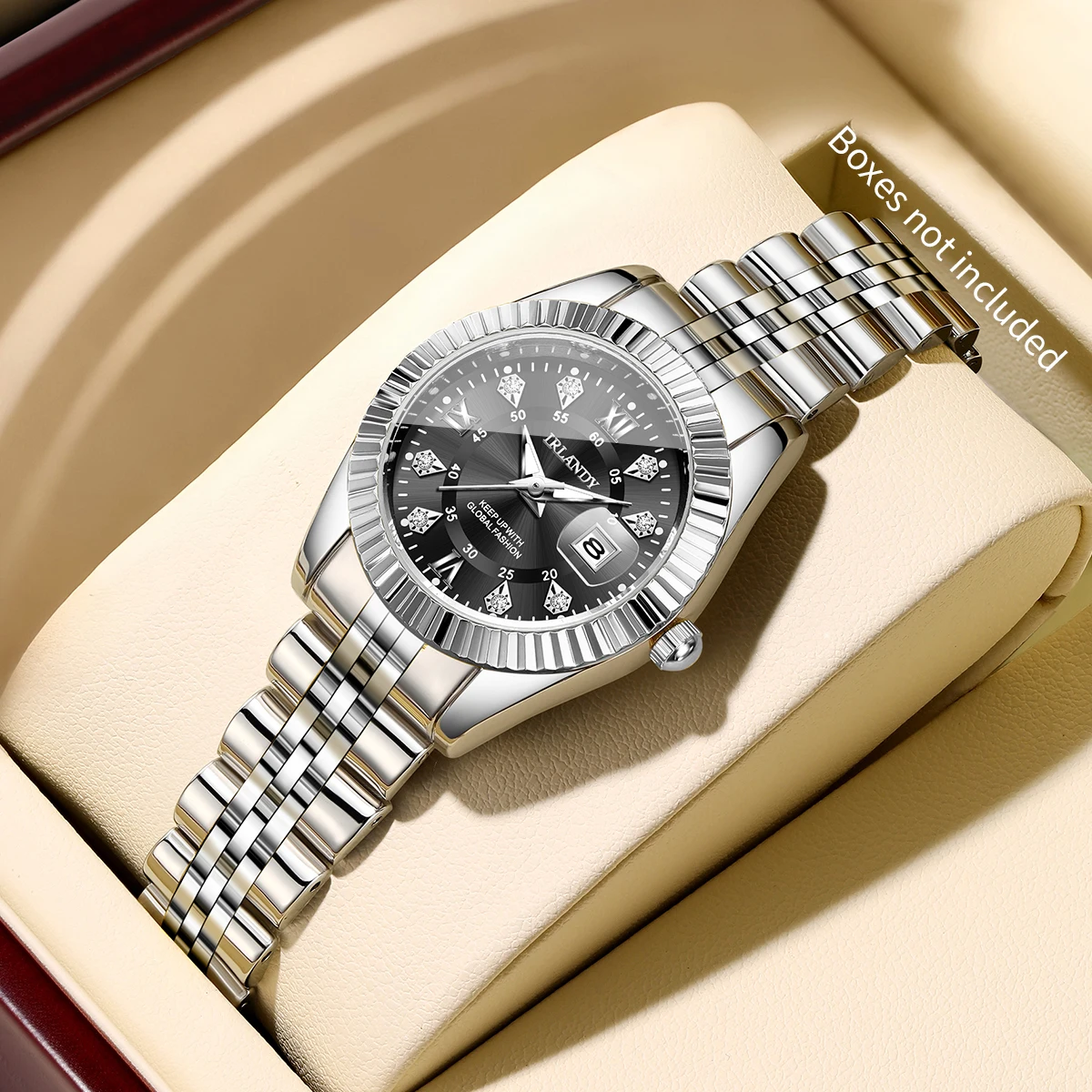 Fashion Rhinestone Roma Dial Women Quartz Watch Luxury Stainless Steel Wristwatch with Calendar Reloj Mujer Clock (Without Box)