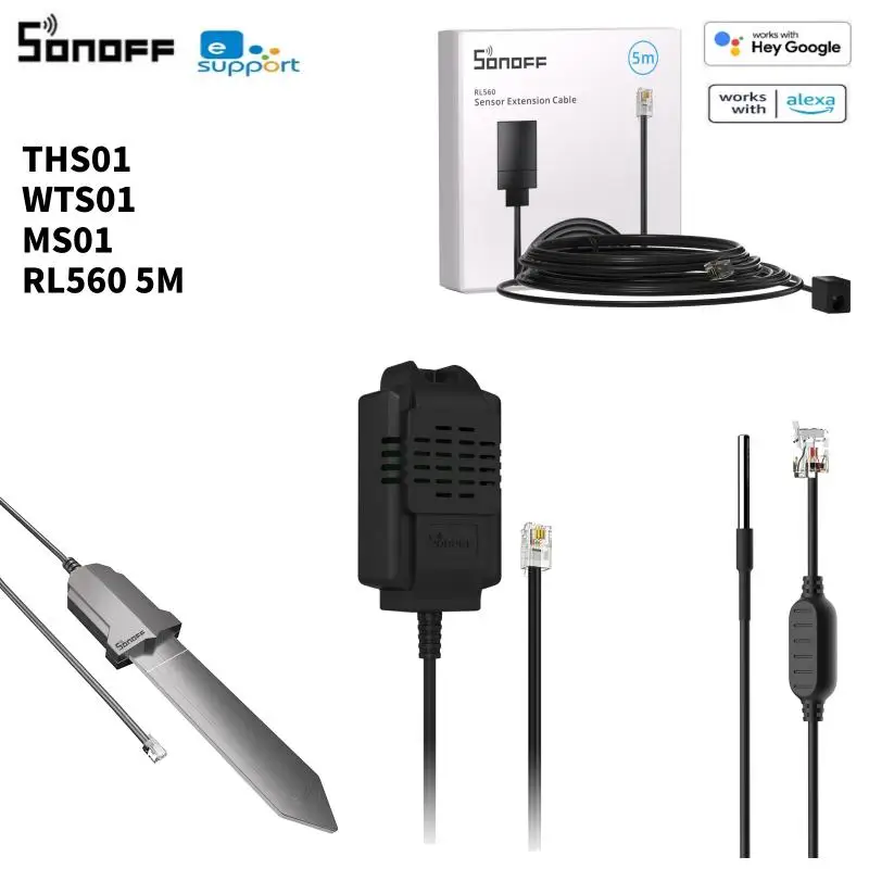 SONOFF H Elite/Origin Sensor THS01 WTS01 MS01 5M Extension Cable RL560 Soil Moisture Humidity Temperature Detecor Monitor EPS32