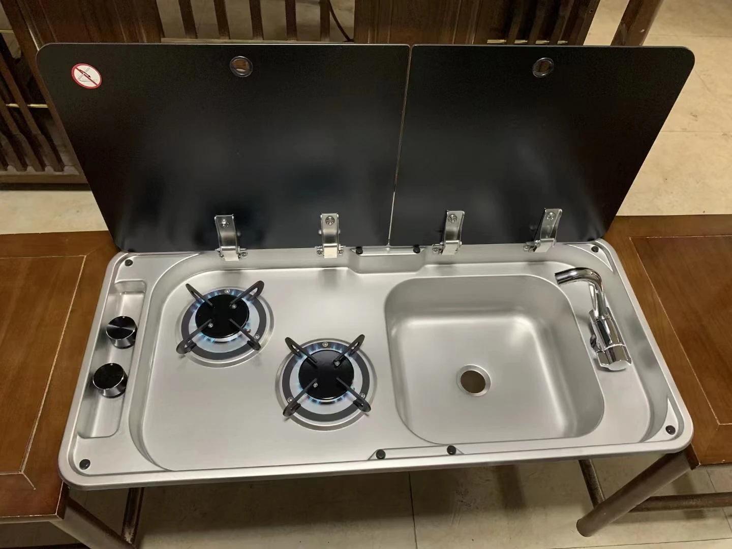 Rv Uses Burners With Integrated Gas Stoves 304 Stainless Steel Black Hard Glass Cover For Caravan RV