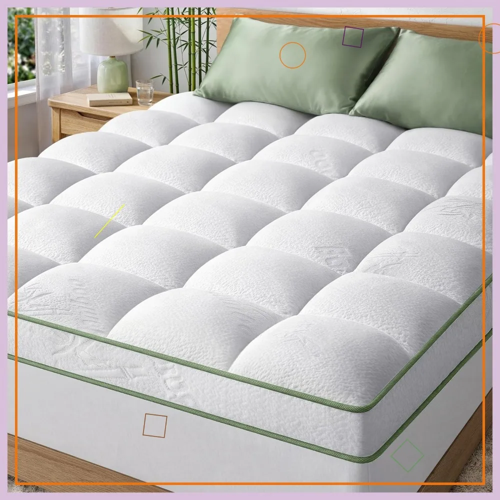 

Extra-Thick 2 Inch Queen Mattress Topper - Ultra Plush & Soft Bamboo Derived Viscose Pad, Naturally Cooling, Full Body Support
