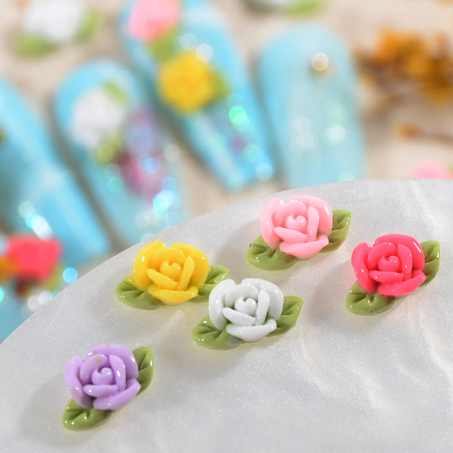 Romantic Valentine's Day 3D Rose Nail Art Decorations Rhinestone Accessories 50Pcs Colorful Rose Nail Art