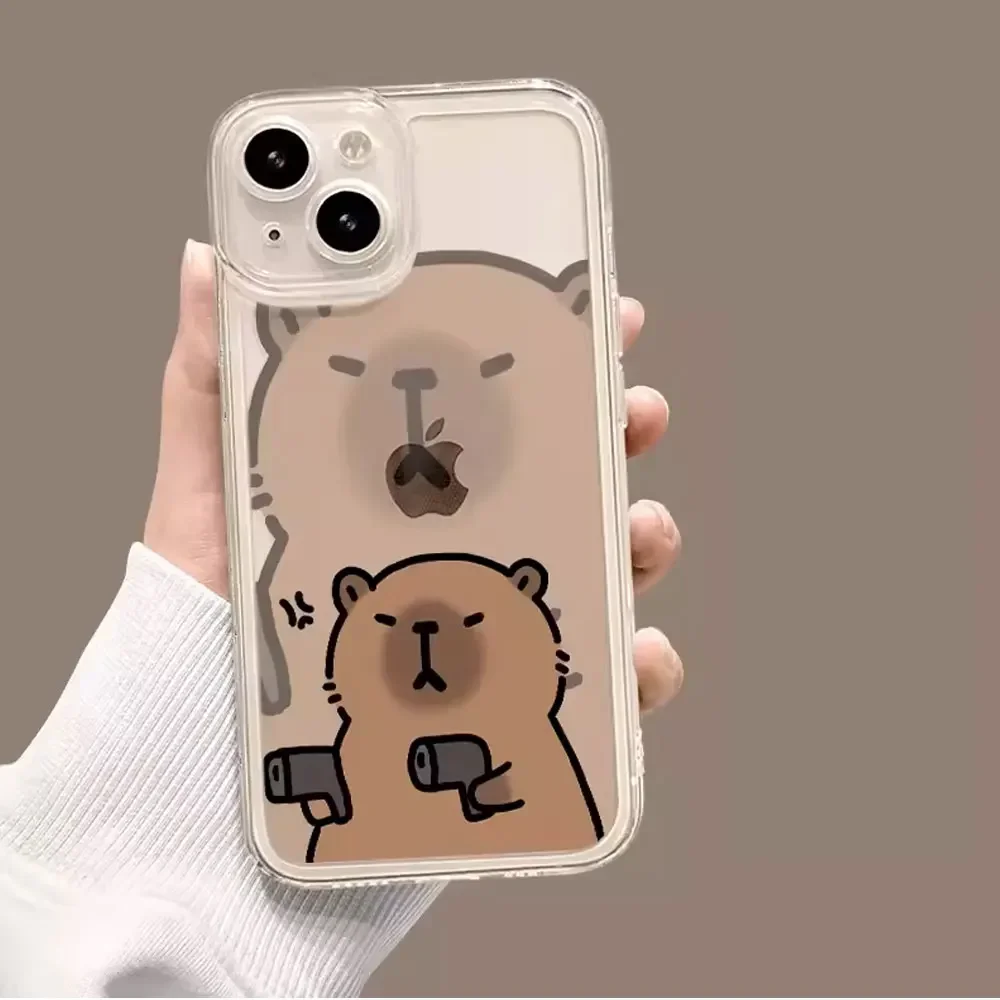 Funny Brown Bear Couple Phone Case for IPhone 15 14 13 12 11 Pro Max Mini X XS XR SE 7 8 Plus Shockproof Transparent Soft Shell