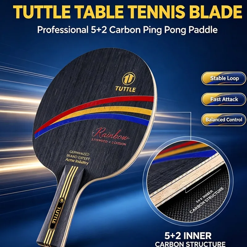 Professional 5+2Inner Carbon Table Tennis Racket TUTTLE Ping Pong Paddle Blade Balanced Attack & Defense Ayous Wood Loop Drivers