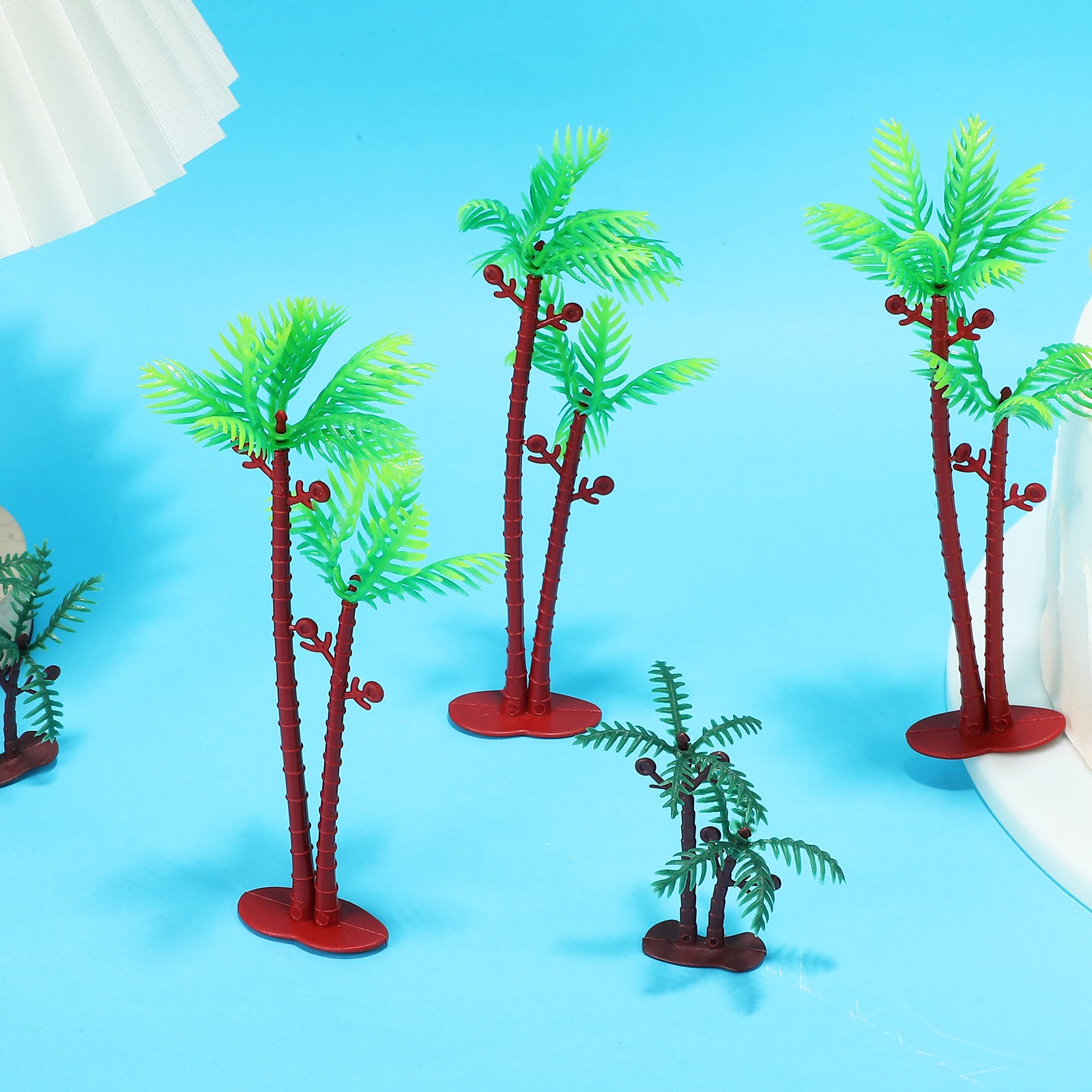 

10pcs Artificial Coconut Trees 5 Small 5 Large Tropical Decor Palm Props for Cake Luau Party Simulated Plants Photo