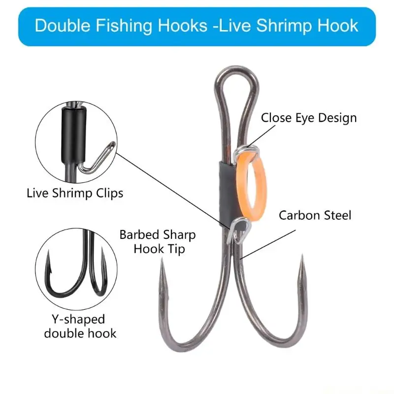 

31BE 10pcs High Strengths Double Hook Catfishes Basses Hook Rustproof Double Hook