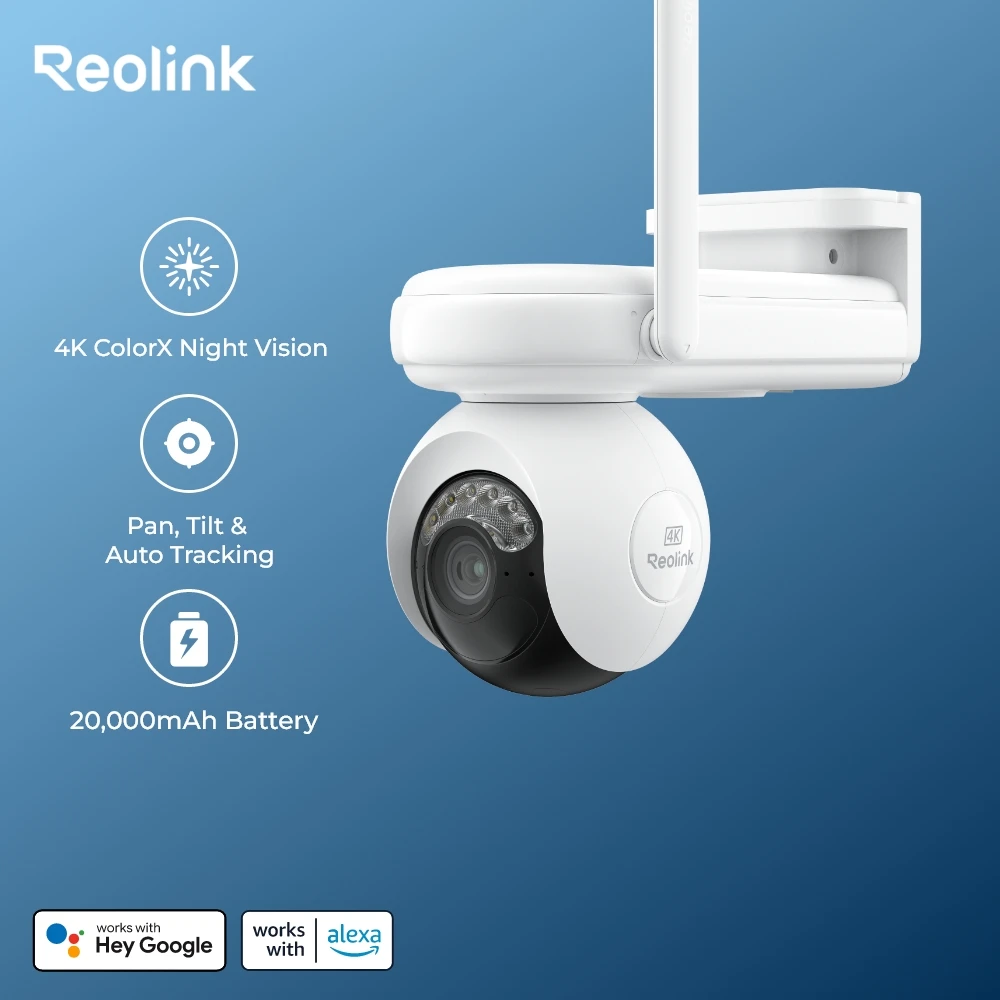 Reolink 4K Color Night Vision Battery WiFi Security Camera 360° PT Auto Tracking ColorX Wireless IP Camera Home Hub Compatible