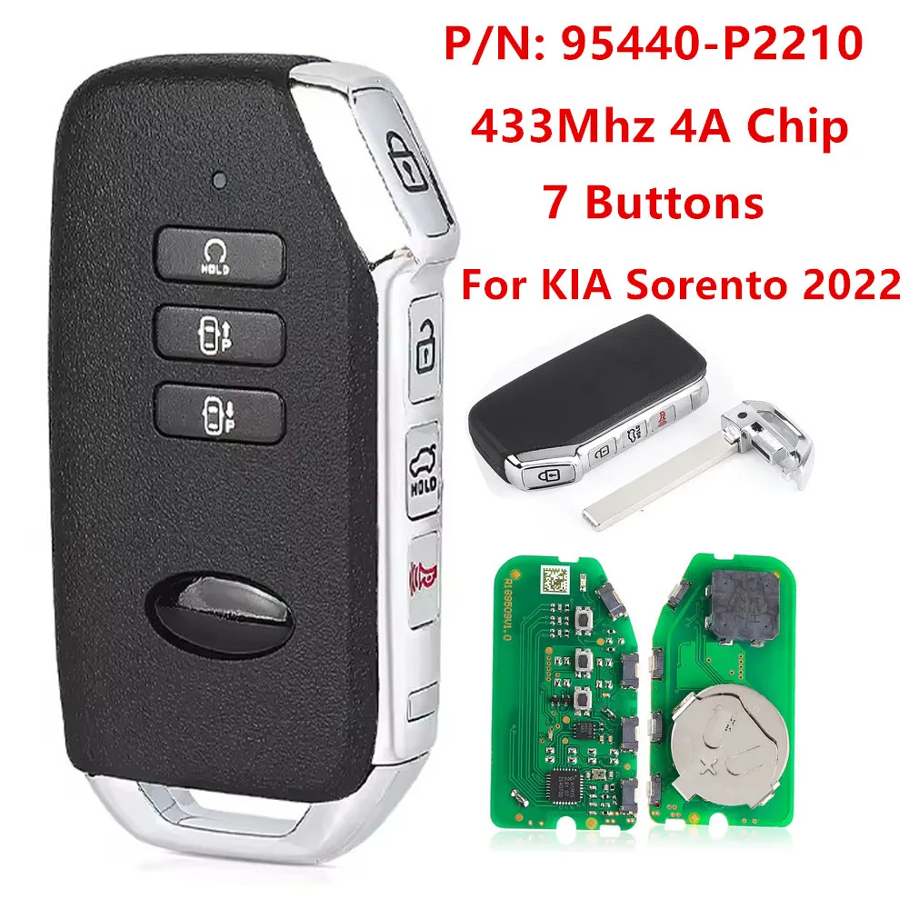

KEYECU 95440-P2210 7 кнопок умный дистанционный брелок без ключа 433 МГц 4A чип бесконтактного управления для KIA Sorento 2022 P/N: 95440-P2210