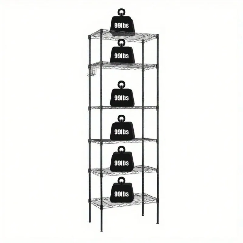 65" Adjustable Rolling Storage Shelf Rack 6-Tier Wire Unit with Hanging Hooks