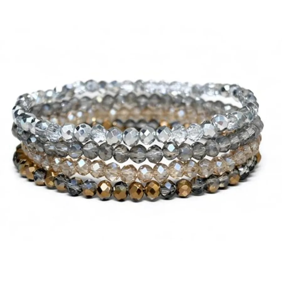 

Boho Crystal Bracelet Set of 4pcs/set, 4mm Beads Stackable Layering Stretch Bracelets for Women, Friendship Gifts